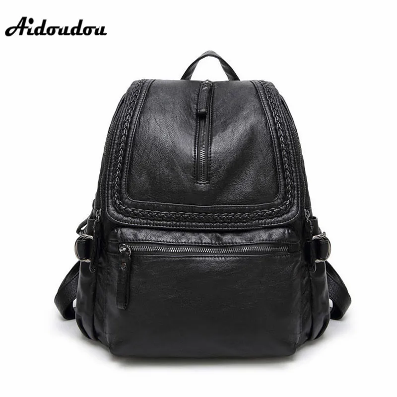 

AIDOUDOU Brand Designer Leather Backpacks For Women High Quality School Bags Fashion Ladies Shoulder Bags
