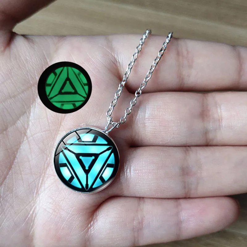 

Glow in the Dark Iron Man Arc Reactor Necklace with Tony Stark Heart Pattern Silver Color Luminous Pendant Necklace for Unisex