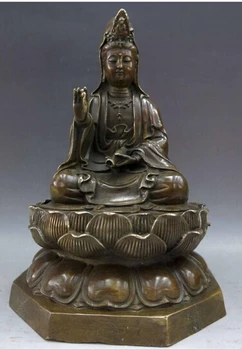 

WBY---510+++9" Chin brass copper Lotus Table Buddhism Kwan-yin buddha Sculpture Statue