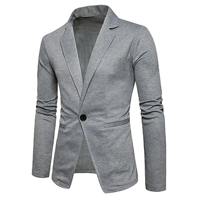 light gray Мужская приталенная куртка, Новое поступление, модный стиль, на одной пуговице, для отдыха, маленький костюм, мужская куртка, одноцветная, европейский размер - Цвет: light gray