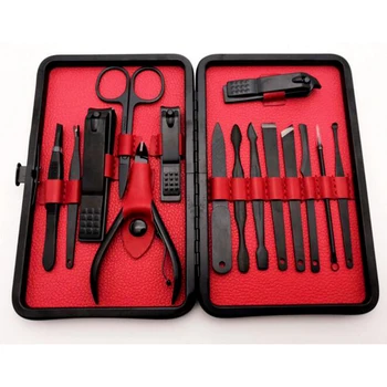 

15 Pcs High-Grade Black Stainless Steel Nail Clippers Suit Nail Cutter Trimmer Grooming Kit Beauty Manicure Set Pedicure Toe