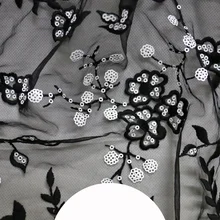 Черный молочный шелк белый бисер сетка вышивка ткань высокого класса на заказ Модная вышивка ткань