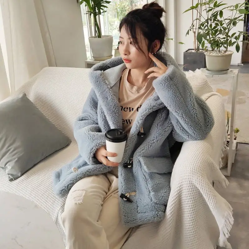 

2019 Women Fashion Sheep Shearing Fur Jacket Suede Particles Lamb Fur Coat Female Oversize Thick Warm Coat Wool Overcoat M57