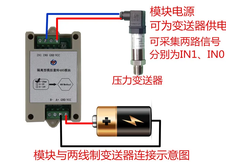 seclusion type analog quantity to 485 module Analog quantity input acquisition converter high precision 4-20ma modbus protocol