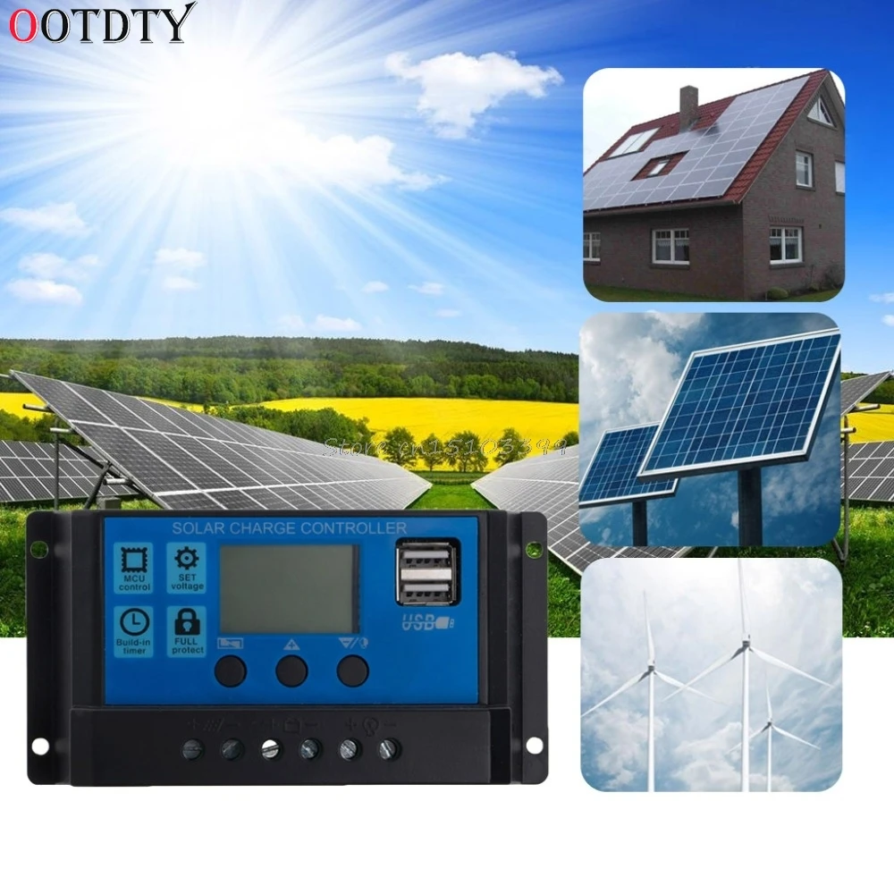 

OOTDTY PWM 10/20/30A Dual USB Solar Panel Battery Regulator Charge Controller 12/24V LCD Solar Controllers Drop Ship