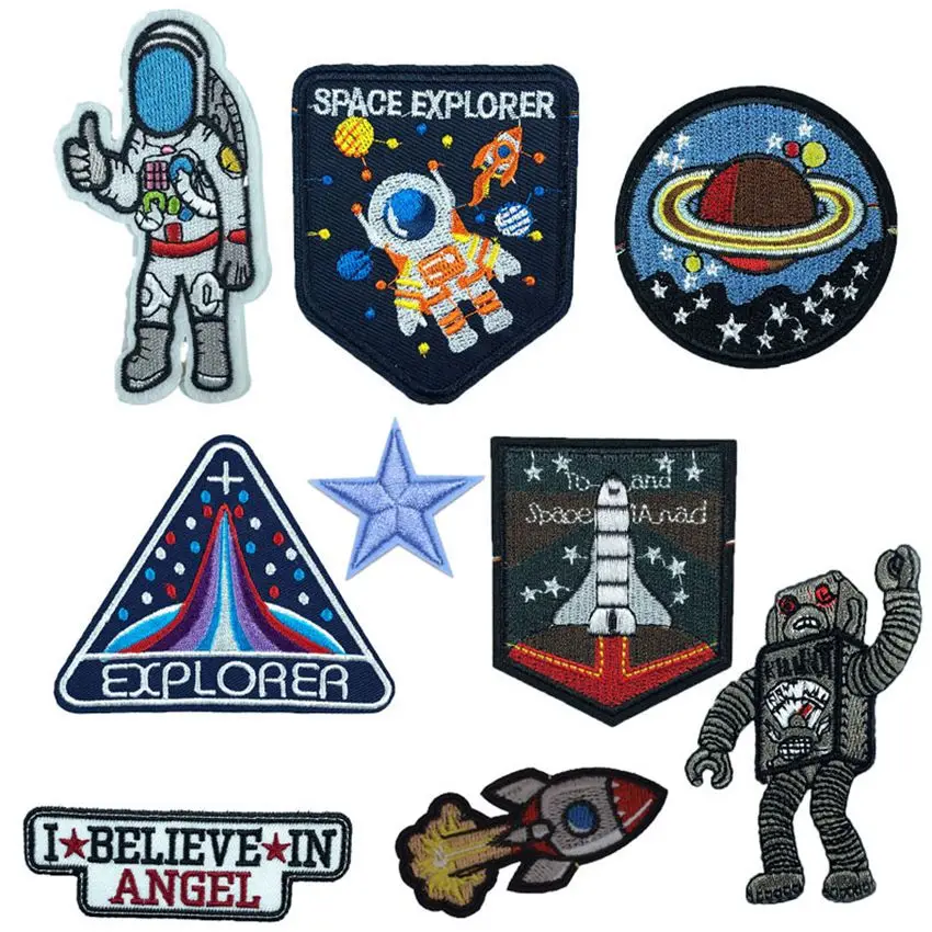 

NewvUfo Astronaut Planet Space Galaxy Embroidered Iron on Patches for Clothing DIY Stripes Clothes Alien Stickers Lips Appliques