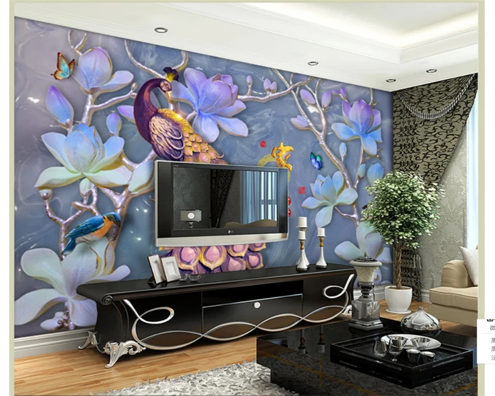 Beibehang Wallpaper Asli Eksklusif Magnolia Merak Artistik Relief