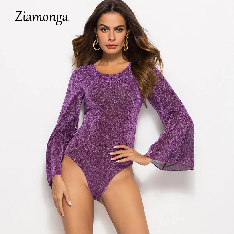 Ziamonga, боди с длинными расклешенными рукавами, женский комбинезон с открытой спиной, серый, золотой, фиолетовый, боди, Femme Monos Cortos De Mujer,, боди