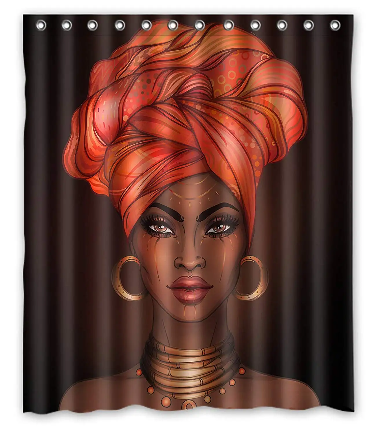 

African American Pretty Girl Raster Black Woman Glossy Lips Turban Shower Curtain