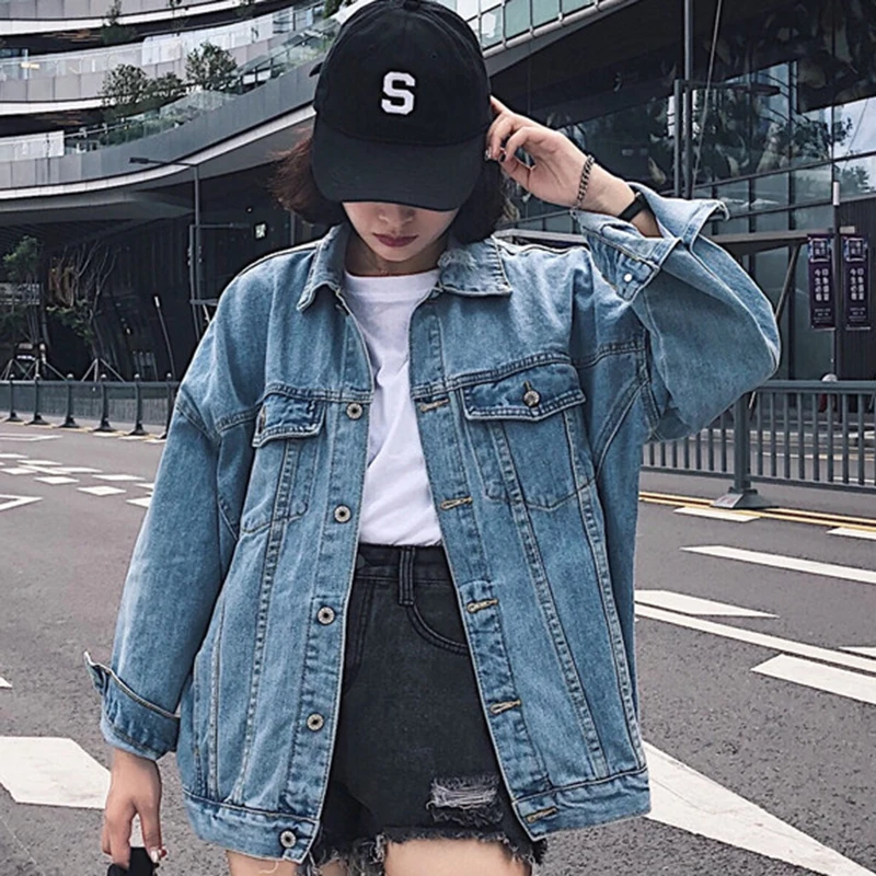 buy  Oversized Female Jacket Casual Loose Women's Denim Jacket Autumn Fashion Vintage Jeans Jacket Women