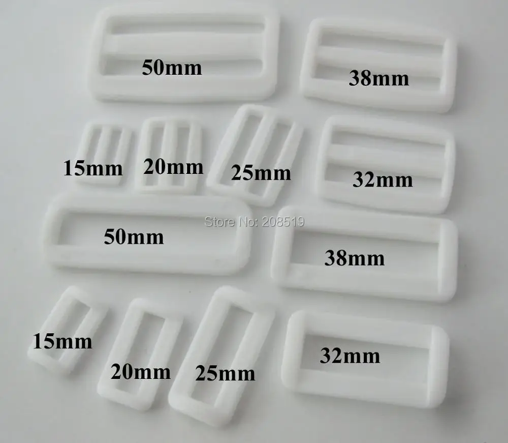 

50pcs Adjustable Square Buckle 15mm/20mm/25mm/32mm/38mm/50mm White Plastic Buckles fitting Bags/garment/sewing supplies