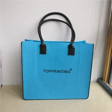 500 шт./партия, премиум класса, роскошная переработанная синяя войлочная тканевая сумка-шоппер, сумка-тоут,, магазин одежды для студентов