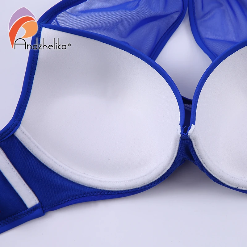 Andzhelika Sexy malla sólida Bikinis 2019 mujeres traje de baño Push Up Bikini conjunto sin tirantes traje de baño femenino Monokini AK1902