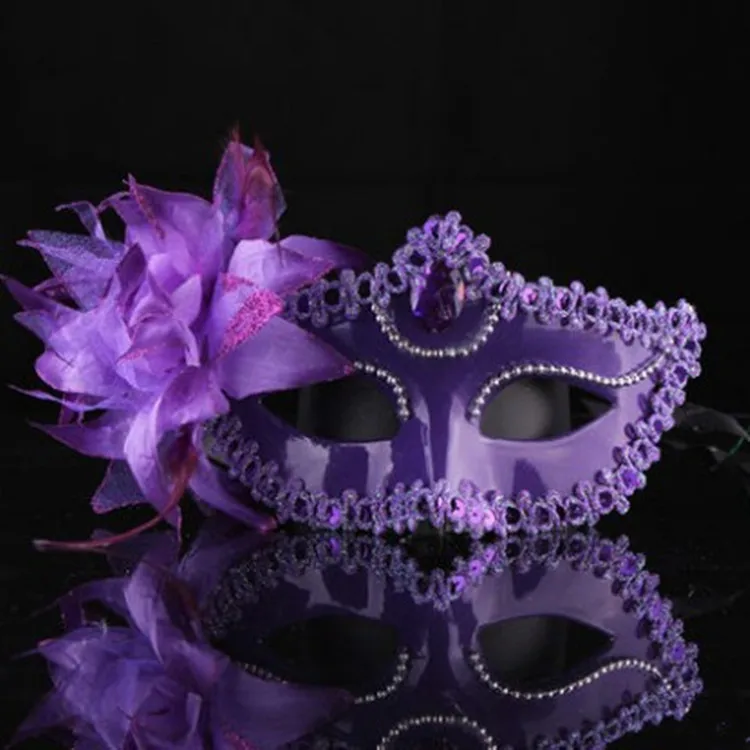 Новые Сексуальные алмазные блестящие Позолоченные Вечерние Маски перо цветок свадебные реквизит маскарад, праздник Марди Гра маска сексуальная леди Fiestas маска - Цвет: Фиолетовый