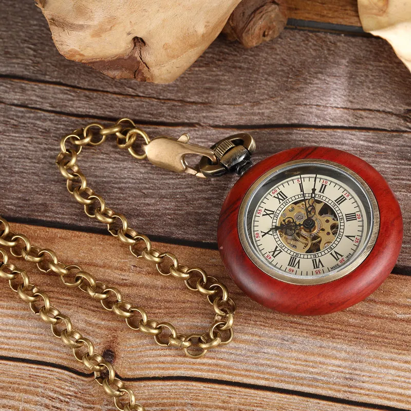 Unique Wood Case Mechanical Pocket Watch Hand Winding Steampunk