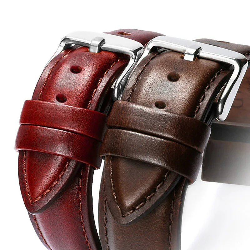 OUYAWEI New Watchbands 18MM 20MM 22MM smooth grain genuine leather font b watch b font band