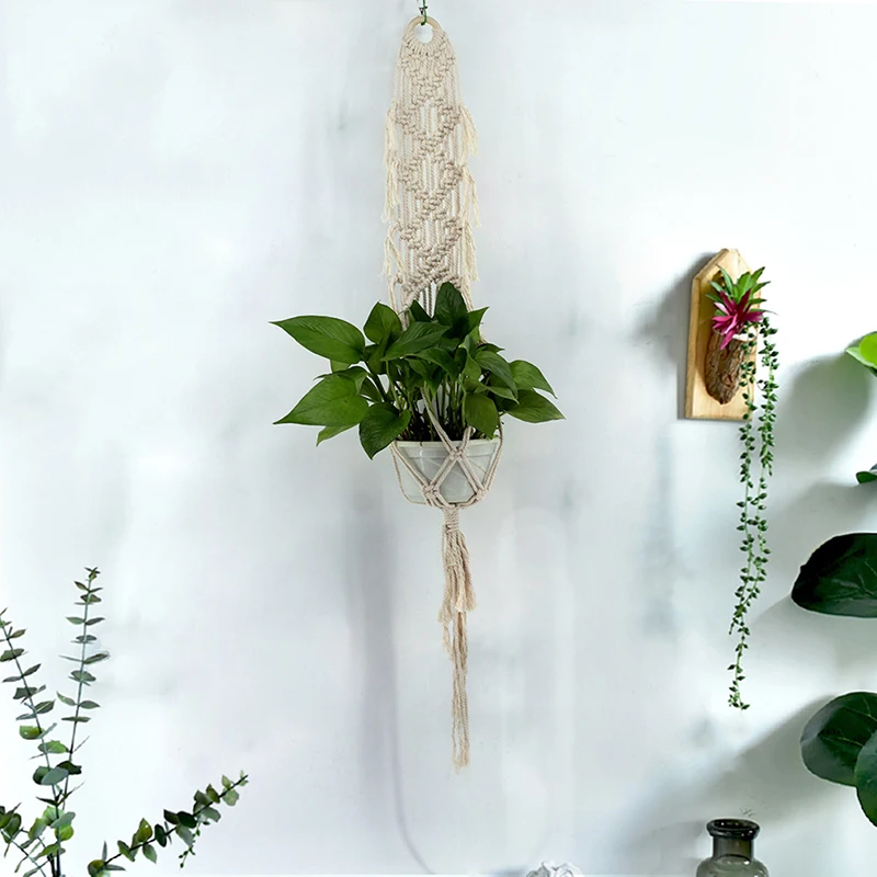Plant Flowerpot Holder Braided Knitting Macrame Tapestry Basket Hanging Home New