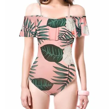 

2019 Summer Beach Sexy Print Bodysuits Women's One Piece Lace Swimsuit Swimwear Bathing Monokini Push Up Padded Bikini #C