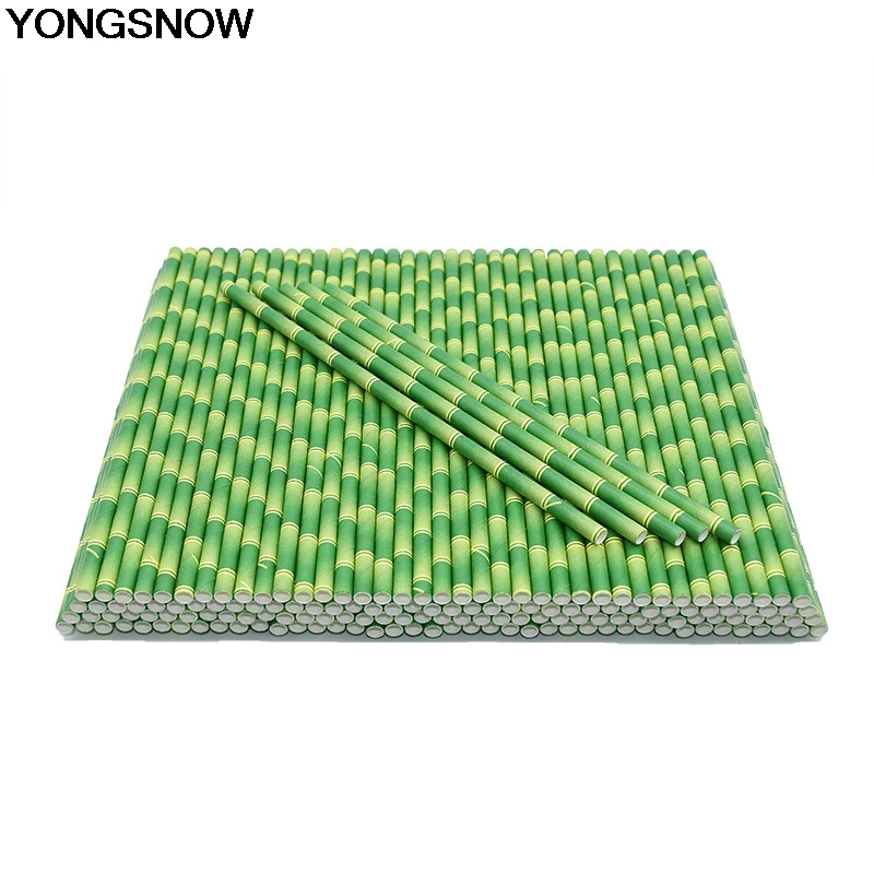 

25Pcs/Set Green Yellow Bamboo Paper Straw Wedding Birthday Party Baby Shower Event Tropical Party Drinking Paper Straw Supplies
