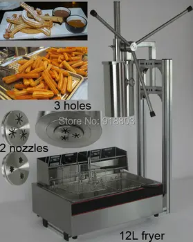 

(3 in 1) 5L Manual 3 Solid Holes Churros Maker Machine with Cutter + Working Stand + 12L 110v 220v Electric Deep Fryer
