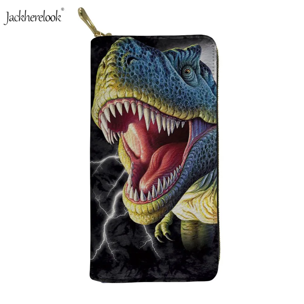 Длинные кожаные кошельки Jackherelook с принтом тираннозавра T Rex и динозавра мужской