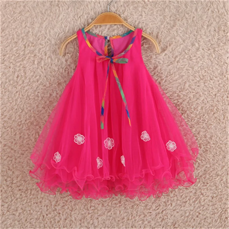 

Summer Kids Baby Girls Princess Sleeveless Floral Bow Dress Clothes Baby Dresses O-neck Knee-length Sleeveless Cute2-7Y