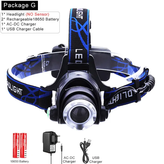 Яркий светодиодный налобный фонарь с датчиком движения T6/L2/V6 Zoom светодиодный налобный фонарь вспышка светильник Фонарь налобный светильник Lanterna светильник для кемпинга - Испускаемый цвет: Package G