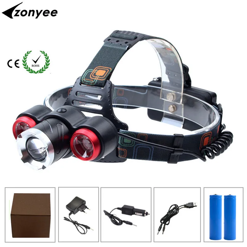 

LED Lighting Head Lamp T6+2R2 6000Lumens LED Headlamp Headlight Hunting Camping Fishing Light +18650 battery+Car/AC/USB Charger