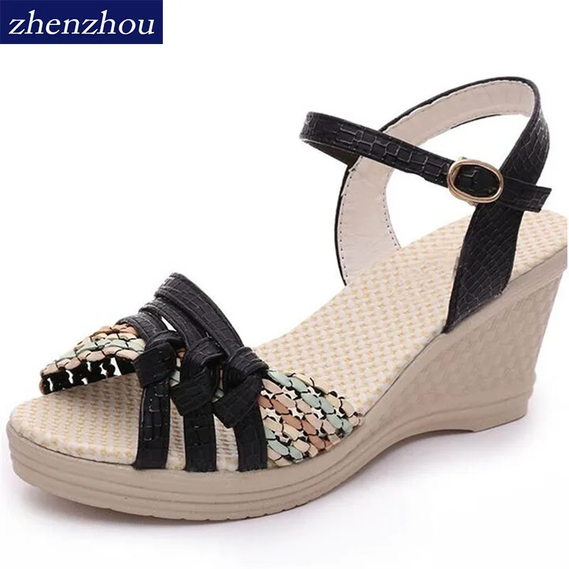 2015 women's wedges sandals platform shoes platform straw braid color block high-heeled shoes Women's Shoes