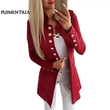 Puimentiua Модные женские блейзеры простой офисный женский лацкан длинный рукав кнопка тонкий костюм куртка пальто пиджак верхняя одежда