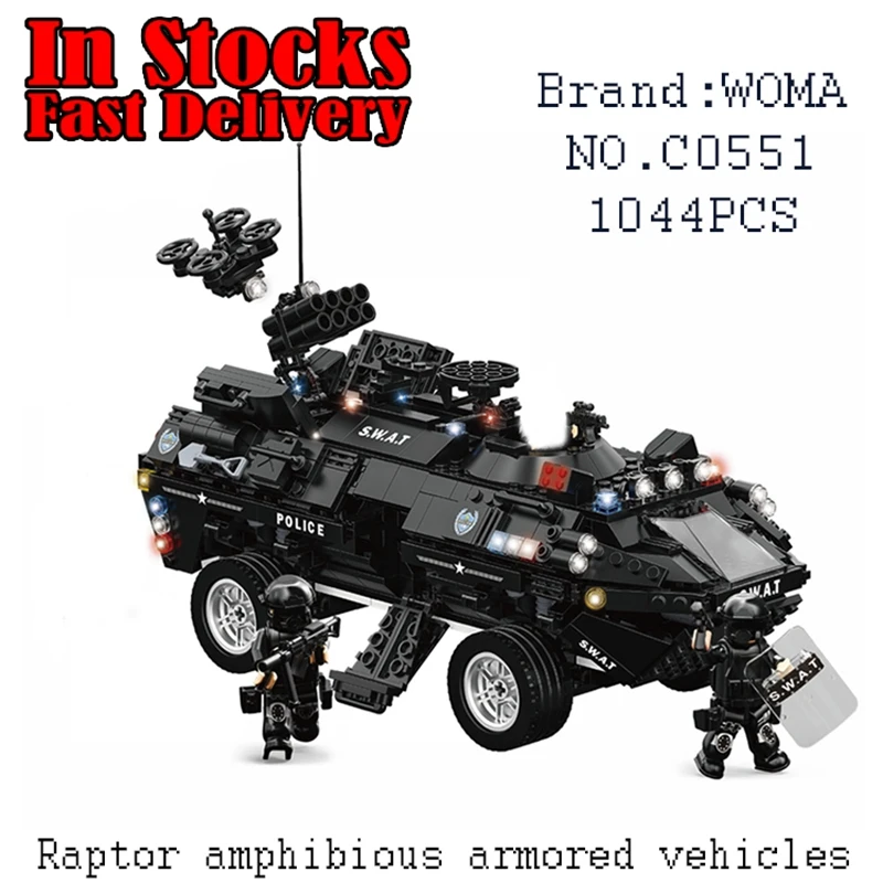 

WOMA Military Raptor Amphibious Armored Vehicles C0551 1044pcs Building Blocks Bricks educational toys for children brinquedos