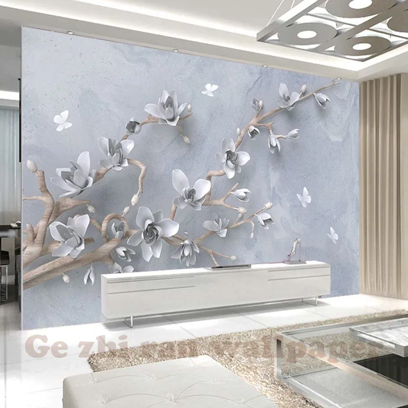 

Custom Mural WallPapers 3D stereoscopic Relief Orchid Butterfly Wallpaper Livingroom Bedroom background Wallpaper Home Decor