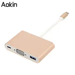 Full HD 1080p TYPE-C к VGA Video Converter адаптер 3 в 1 USB3.1 Тип C VGA Кабель-адаптер с USB HUB для Macbook