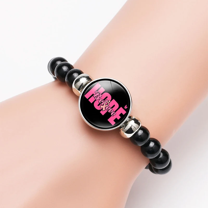 

Breast Cancer Awareness Bracelet Pink Bead Pendant Chain Bracelets Adjustable Charm Bracelet & Bangles Women Mother's Day Gift