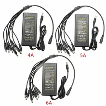DC12V 4A 5A 6A Power Supply Adapter With 8 Split Cable For CCTV Security Camera DVR For Led Strip