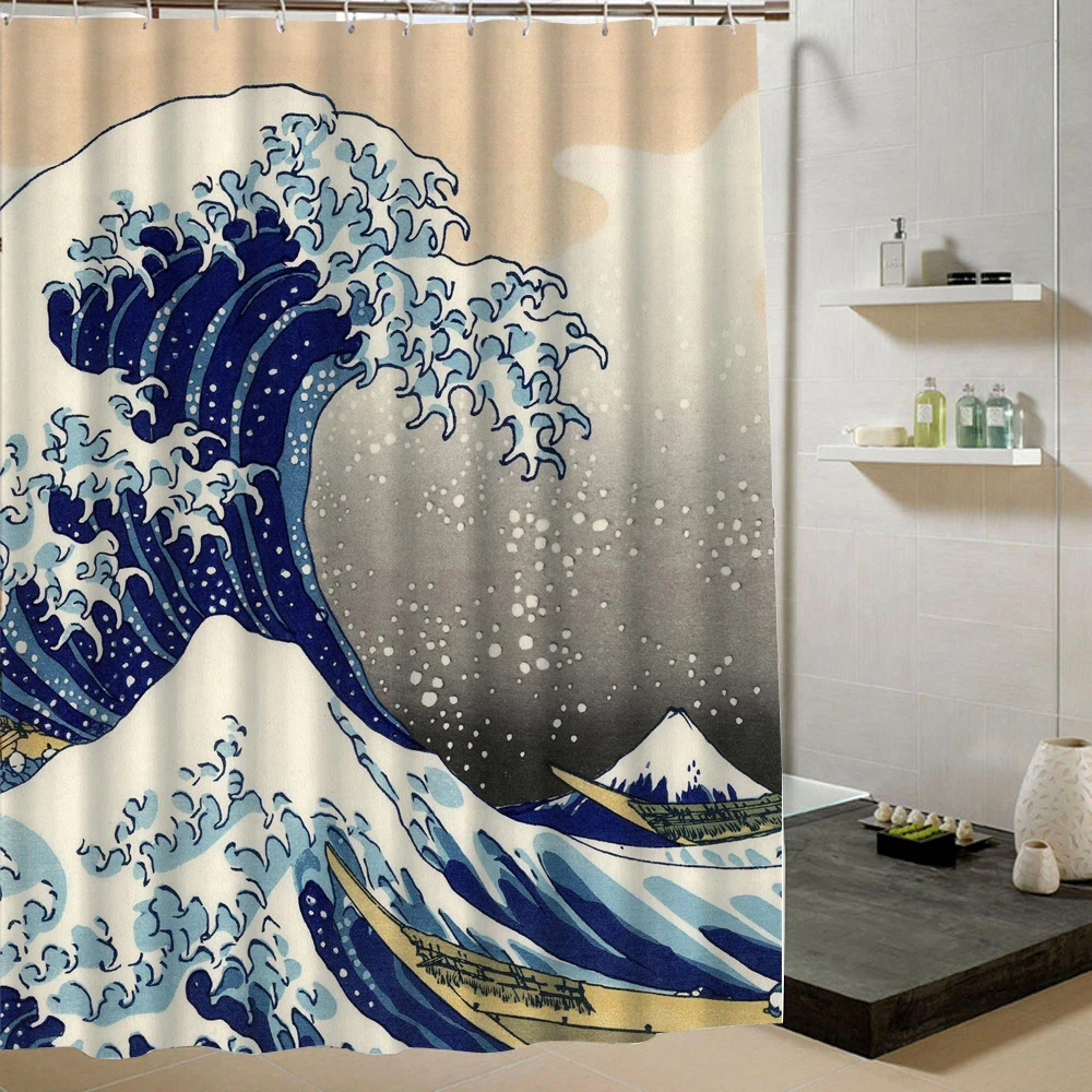 Anese Surging Wave Likes Mountain In Sea Bathroom Custom Shower Mountain In Sea Bathroom Custom Shower