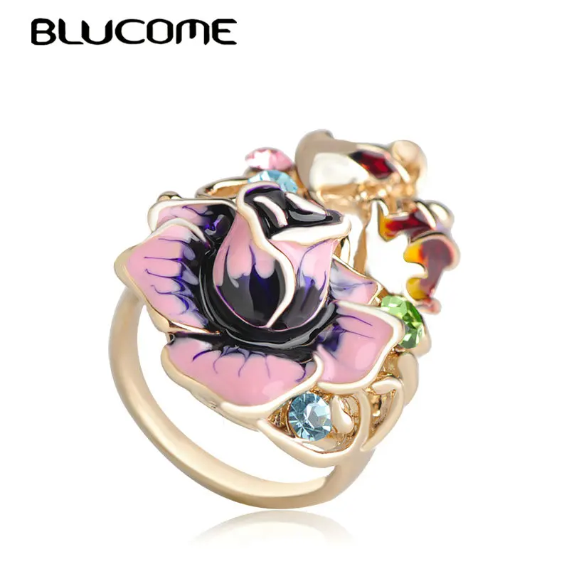 Женское Винтажное кольцо Blucome золотистое из металлического сплава с красной