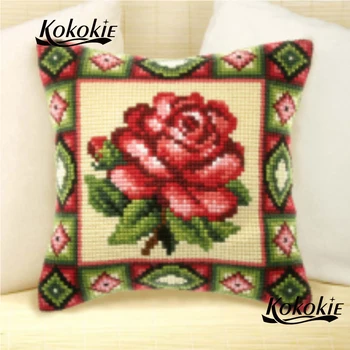 

DIY decorative cushion embroidery yarn needlework set throw pillow flower cross stitch pillow kits cotton embroider carpet mat