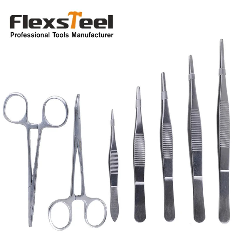 

5 Pieces Medical Dental Precision Forceps Tweezers+2 Pieces Hemostatic Forceps Medical Students Anatomy Biology Dissection Kit