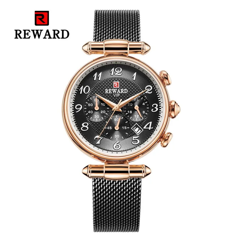 Black Reloj mujer, розовое золото, женские Роскошные наручные часы со стальным браслетом, женские водонепроницаемые аналоговые кварцевые часы с хронографом, Montre Femme - Цвет: Black