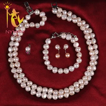 

Big NYMPH pearl Jewelry Sets,natural freshwater pearl earring/ring,9-10mm best gift for women[WHITE LADY]