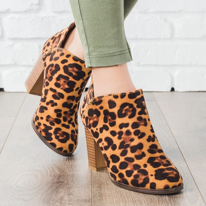 

2019 Women Shoes High Heel Suede Zipper Ankle Boots Female Autumn Casual Mujer Leopard Booties Feminina Slip On Shoes Winter