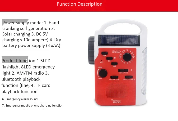 Портативный Bluetooth аудио карты MP3 плеер Динамик Солнечная FM радио мобильных телефонов для использования на открытом воздухе Зарядное устройство ручной зарядки 5 светодиодный свет вспышка