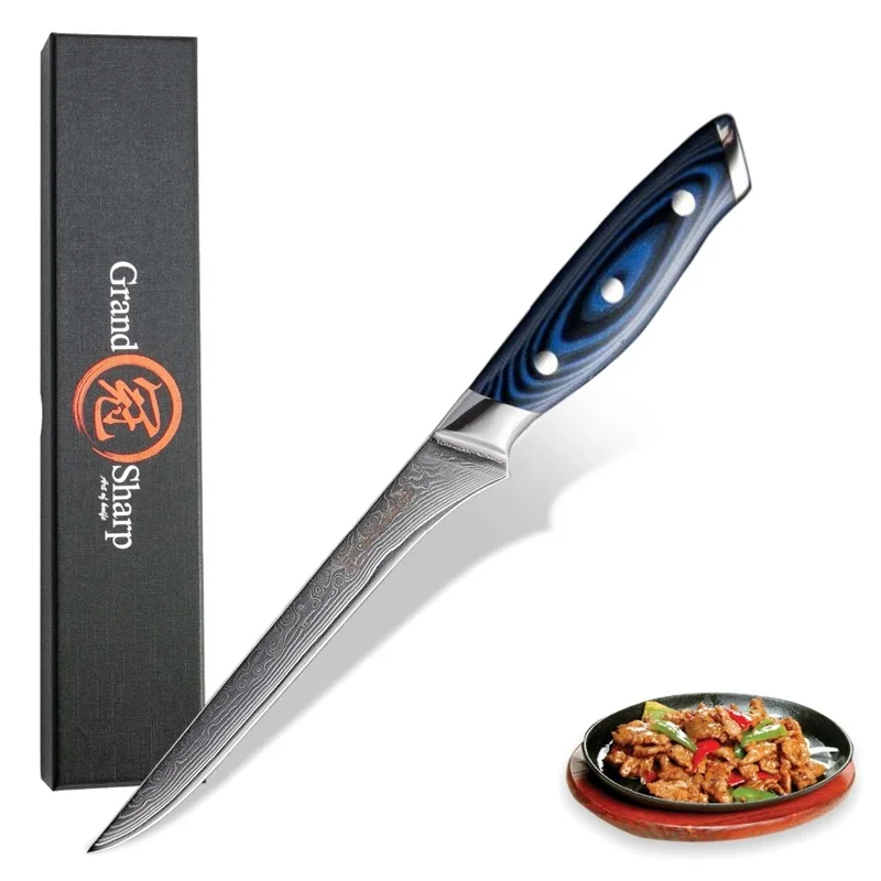 Grandsharp Дамасские Ножи шеф-повара японские Дамасские кухонные ножи VG10 шеф-повара Santoku кухонные ножи с ручкой G10 - Цвет: boning knife