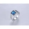 Vnox Blue CZ Zircon Engagement Band Ring for Men Silver-color Stainless Steel High Quality ► Photo 3/6