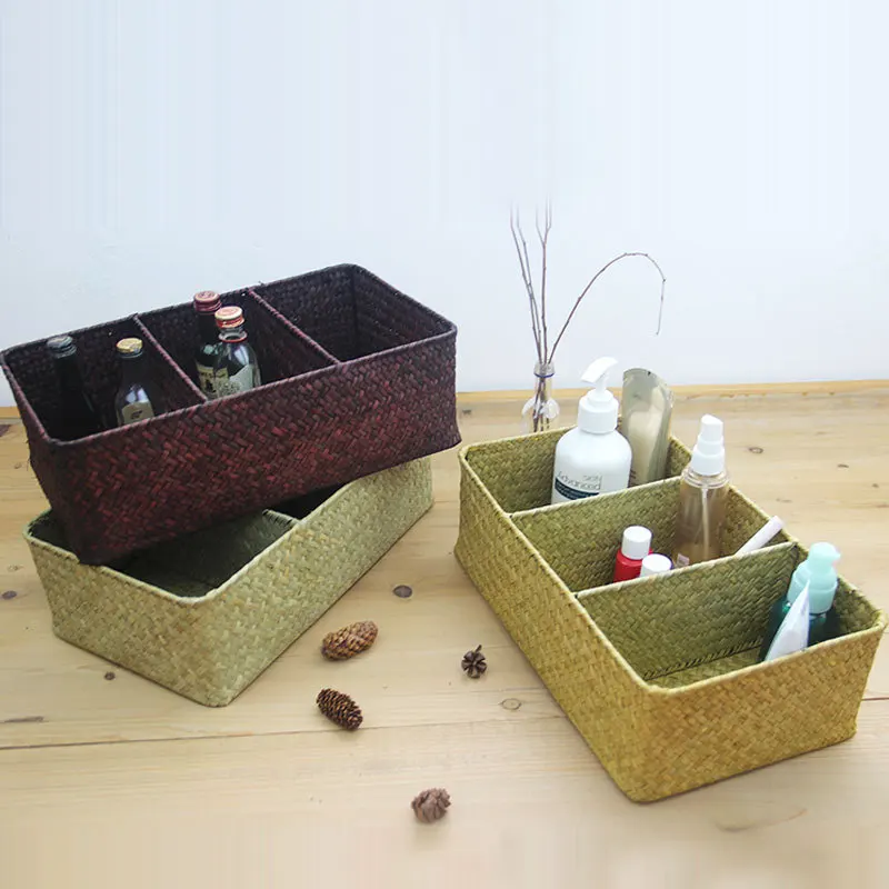 WHISM 3 الشبكة الأعشاب البحرية صندوق تخزين سلة خوص الروطان التجميل حامل المنسوجة الهاتف المنظم اليدوية حاوية أشتات سلال WHISM 3 الشبكة الأعشاب البحرية صندوق تخزين سلة خوص الروطان التجميل حامل المنسوجة الهاتف المنظم اليدوية حاوية أشتات سلال