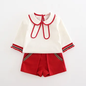 

Baby Girls Clothing Sets Preppy Style Peter Pan Collar Girls Tops+Shorts Christmas Costume Children Clothes for Babies 0-2Y