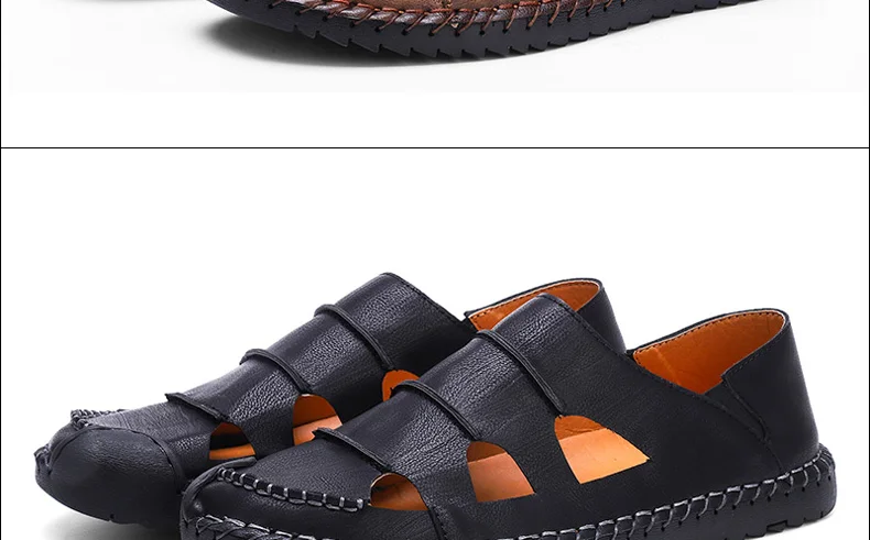 Мужские кожаные сандалии в стиле ретро мужские сандалии без застежки из натуральной кожи с закрытым носком Летняя модная мужская обувь; большие размеры 48