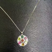 Натуральные разноцветные турмалины кулон S925 Серебряный натуральный драгоценный камень кулон Цепочки и ожерелья модный круглый пусковая установка пожарного женские вечерние ювелирные изделия