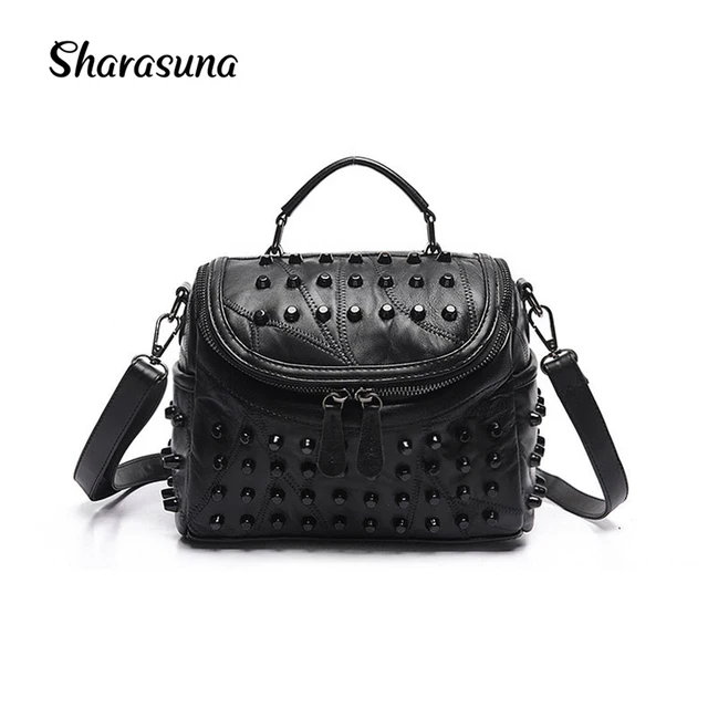 2018 New Fashion Rivets Black Crossbody Bags Designer Handbags For 2018 New Fashion Rivets Black Crossbody Bags Designer Handbags For Women Genuine Leather Shoulder Las